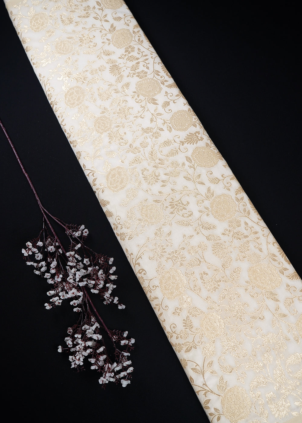 White Dyeable Silk Fabric With All Over Zari Handloom 24967