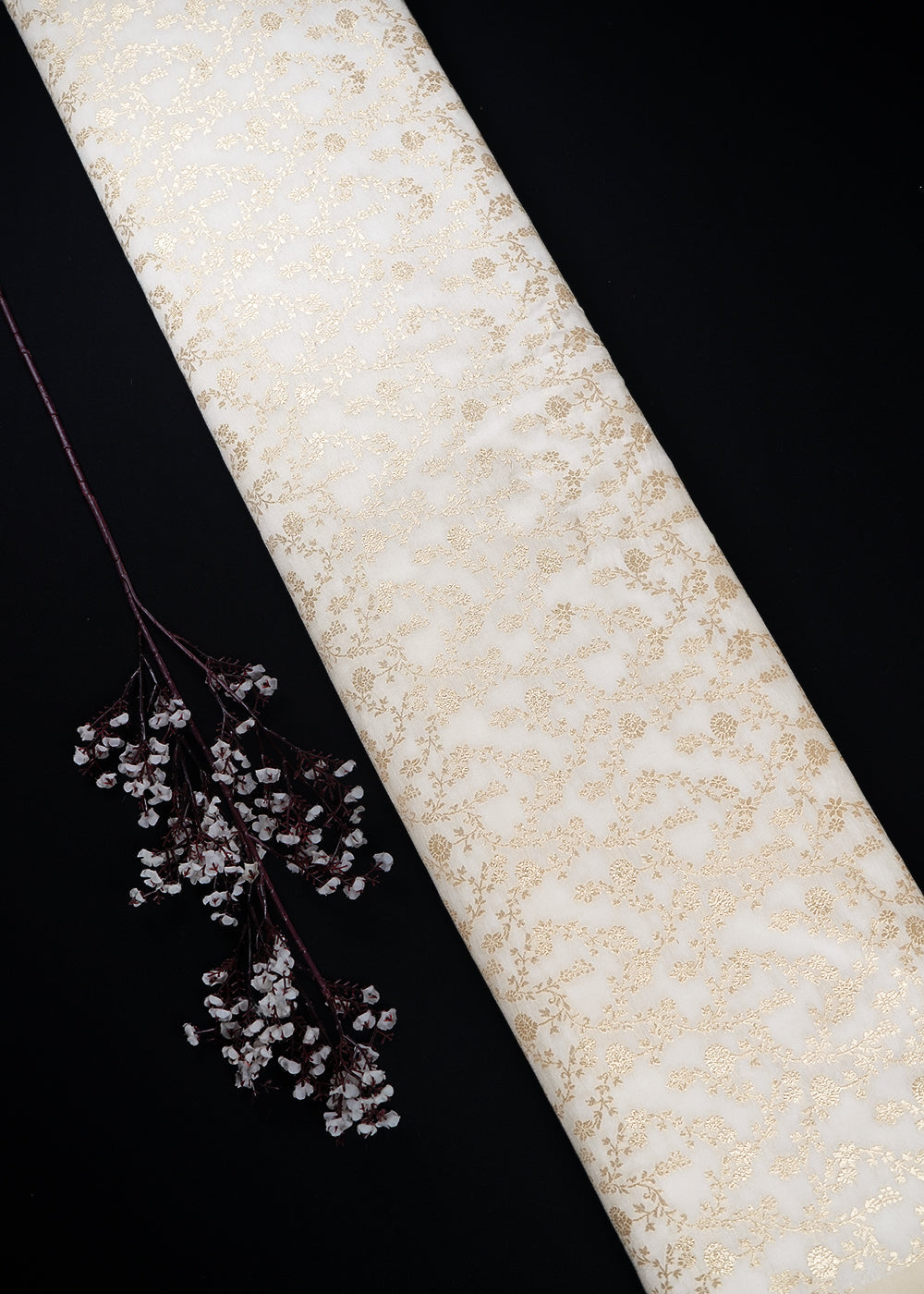 White Dyeable Silk Fabric With All Over Zari Handloom 24970