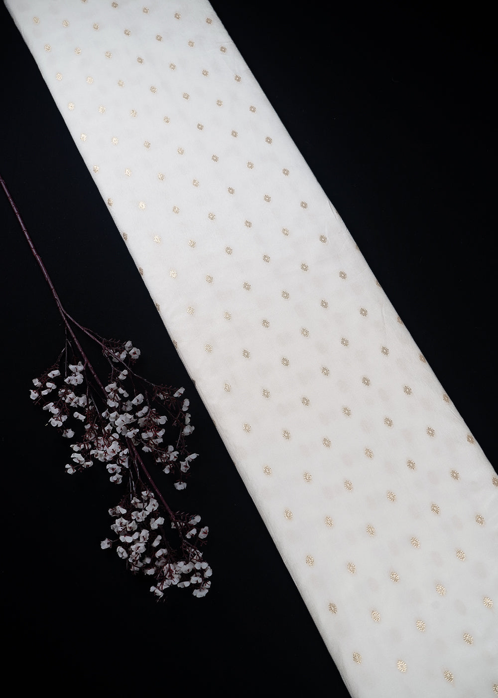 White Dyeable Silk Fabric With All Over Zari Handloom 24975