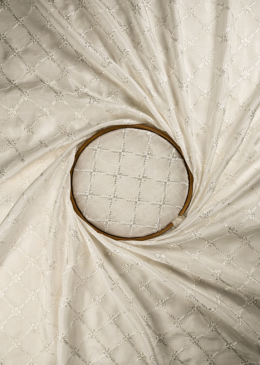 White Dyeable Dola Silk Fabric With All Over Thread And Sequins Work 24986