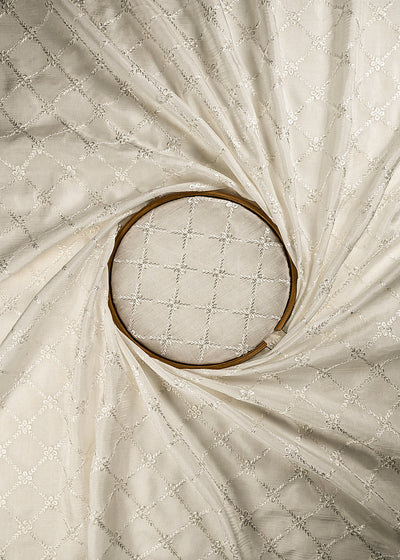 White Dyeable Dola Silk Fabric With All Over Thread And Sequins Work 24986