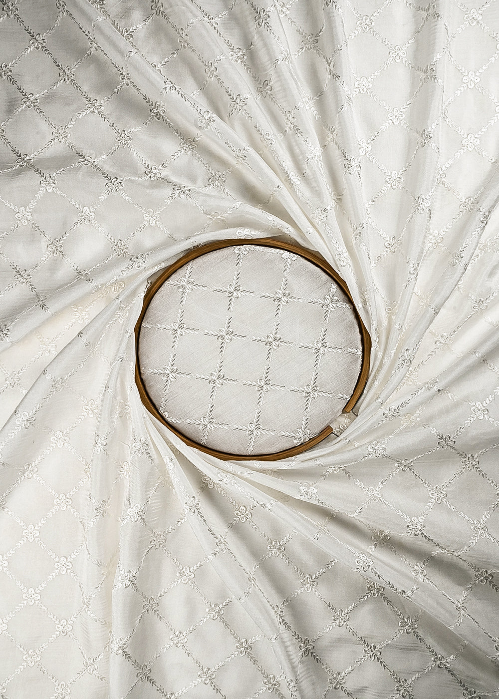 White Dyeable Dola Silk Fabric With All Over Thread And Sequins Work 24986