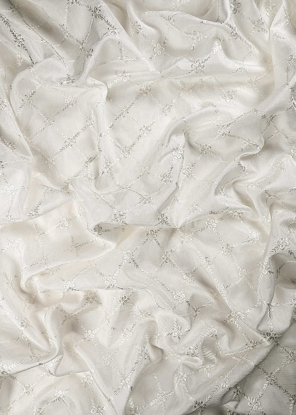 White Dyeable Dola Silk Fabric With All Over Thread And Sequins Work 24986