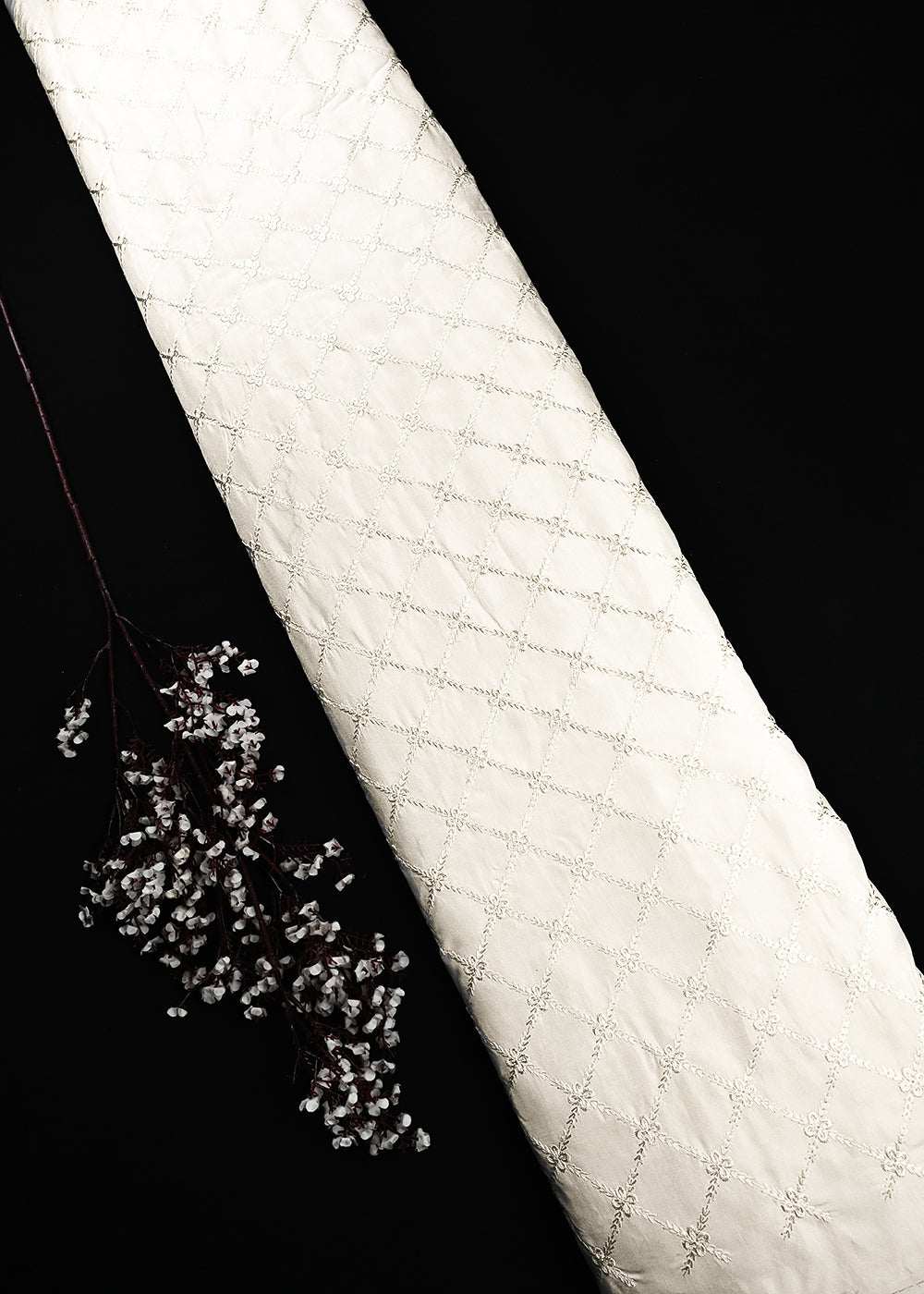 White Dyeable Dola Silk Fabric With All Over Thread And Sequins Work 24986