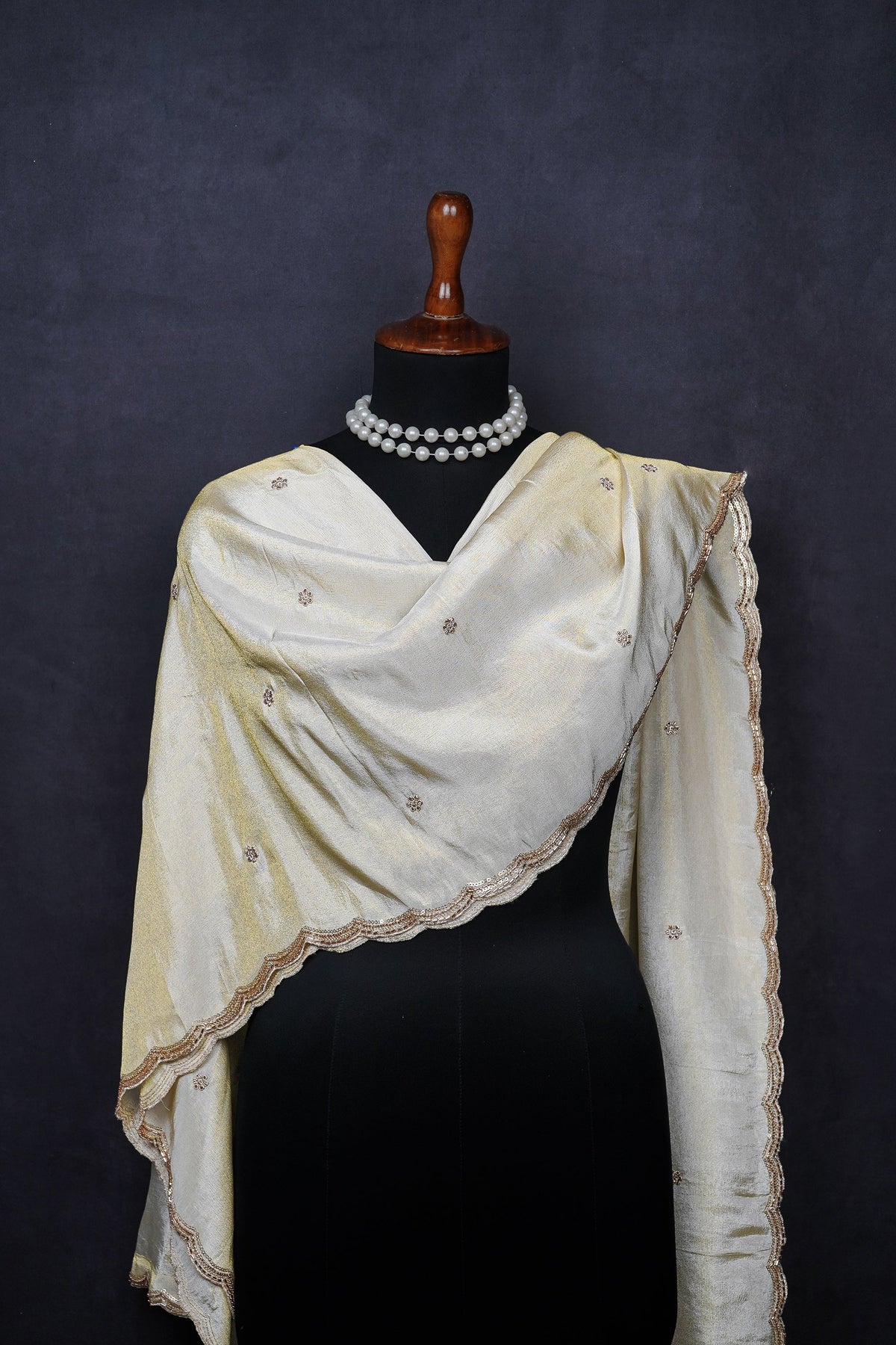 Golden Dyeable Tissue Dupatta All Over Zari, Sequins And Katdana Work 24990
