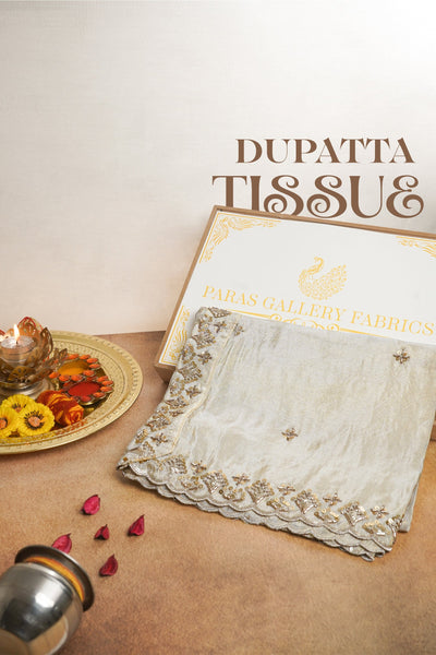 Golden Dyeable Tissue Dupatta All Over Sequins And Katdana Work 24991