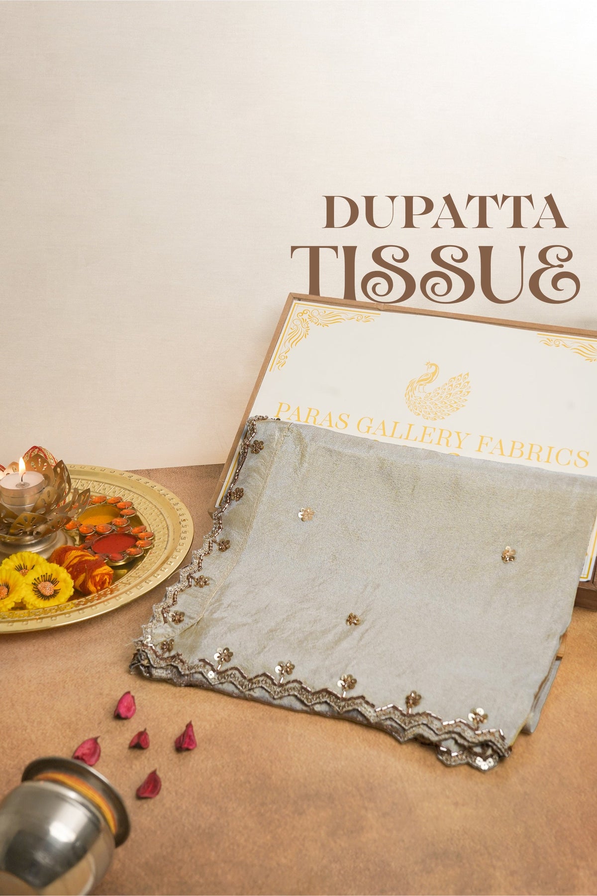 Golden Dyeable Tissue Dupatta All Over Sequins And Katdana Work 24992