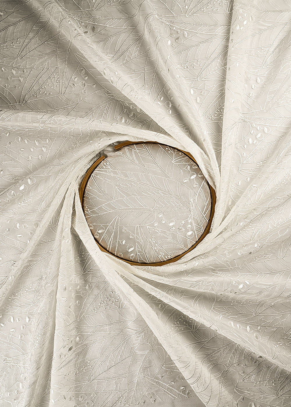 White Dyeable Organza Fabric With All Over Thread Work 24995