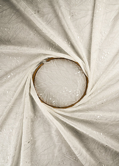White Dyeable Organza Fabric With All Over Thread Work 24995