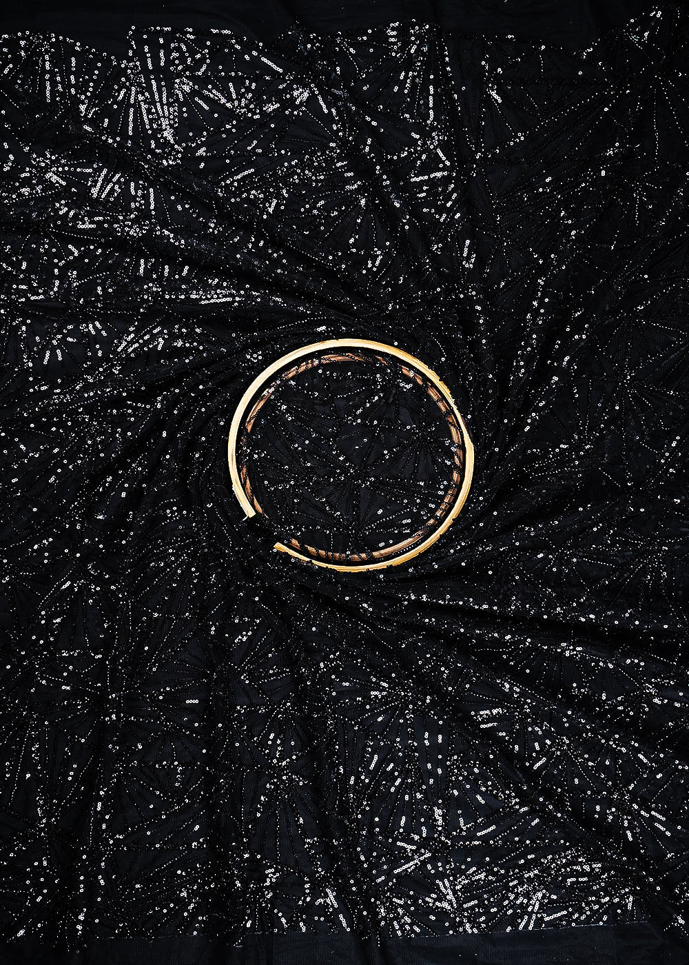 Black Imported Net Fabric With All Over Sequins And Katdana Work 24997