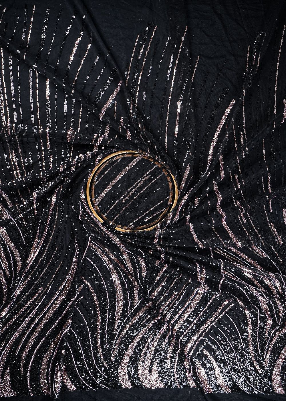 Black Imported Net Fabric With All Over Sequins And Katdana Work With Border 24998