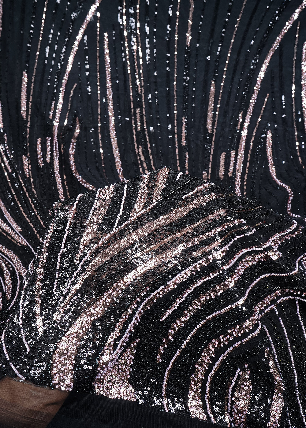 Black Imported Net Fabric With All Over Sequins And Katdana Work With Border 24998
