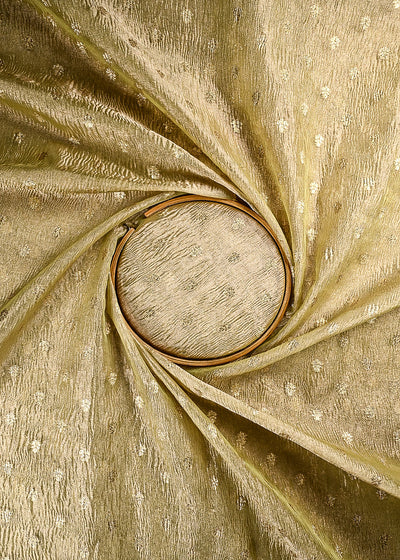 Golden Crushed Tissue Fabric With All Over Zari Handloom 25014