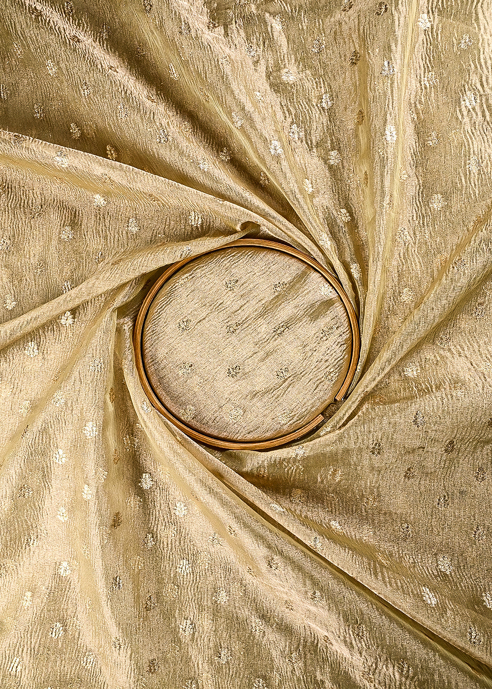 Golden Crushed Tissue Fabric With All Over Zari Handloom 25016