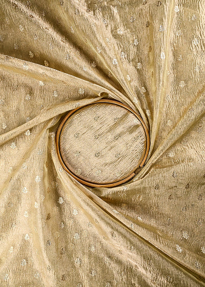 Golden Crushed Tissue Fabric With All Over Zari Handloom 25016