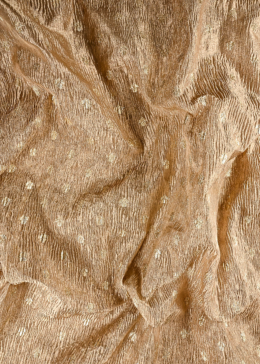 Golden Crushed Tissue Fabric With All Over Zari Handloom 25017