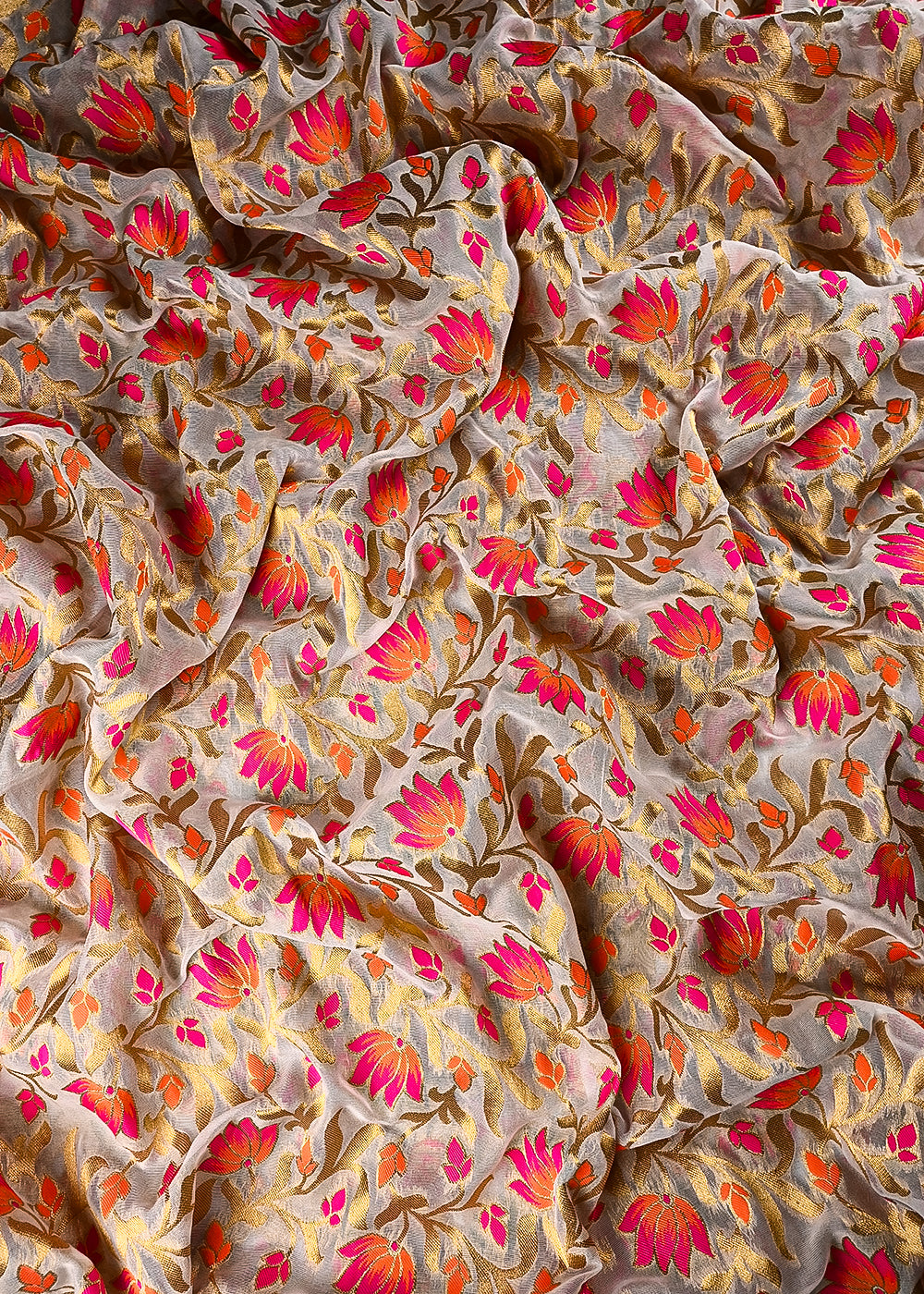 White Dyeable Organza Fabric With All Over Thread And Zari Handloom 25019