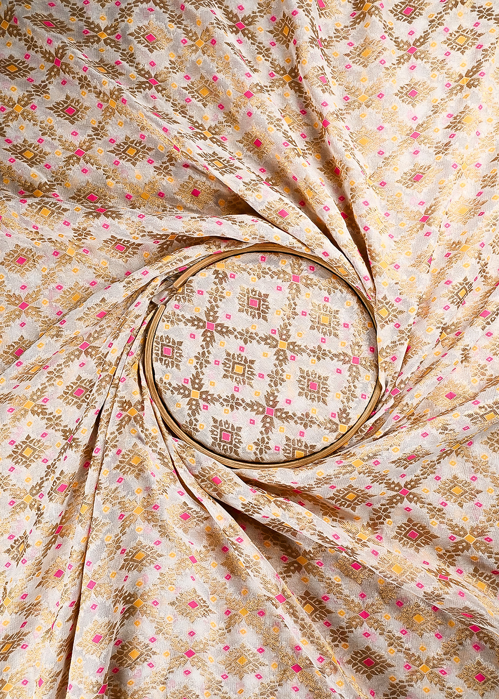 White Dyeable Georgette Fabric With All Over Zari Handloom 25020