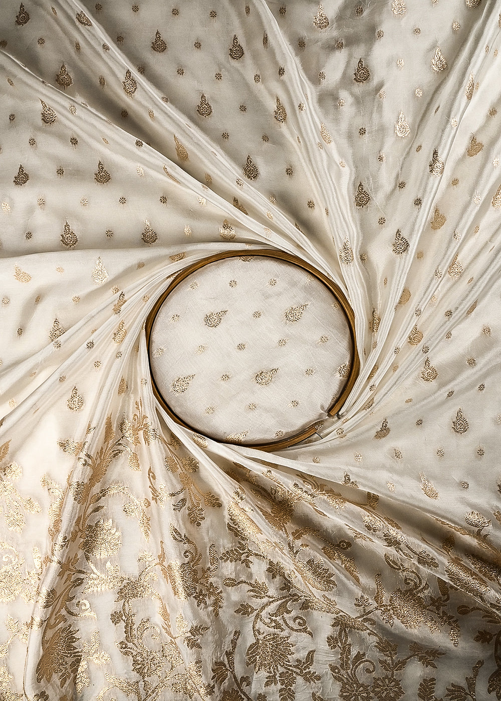White Dyeable Silk Fabric With All Over Zari Handloom 25021