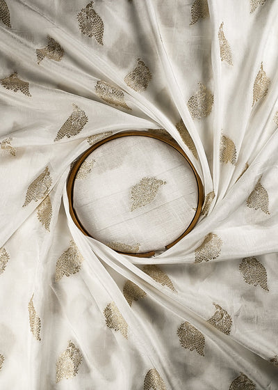 White Dyeable Silk Fabric With All Over Zari Handloom 25023