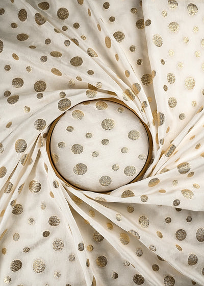 White Dyeable Silk Fabric With All Over Zari Handloom 25024