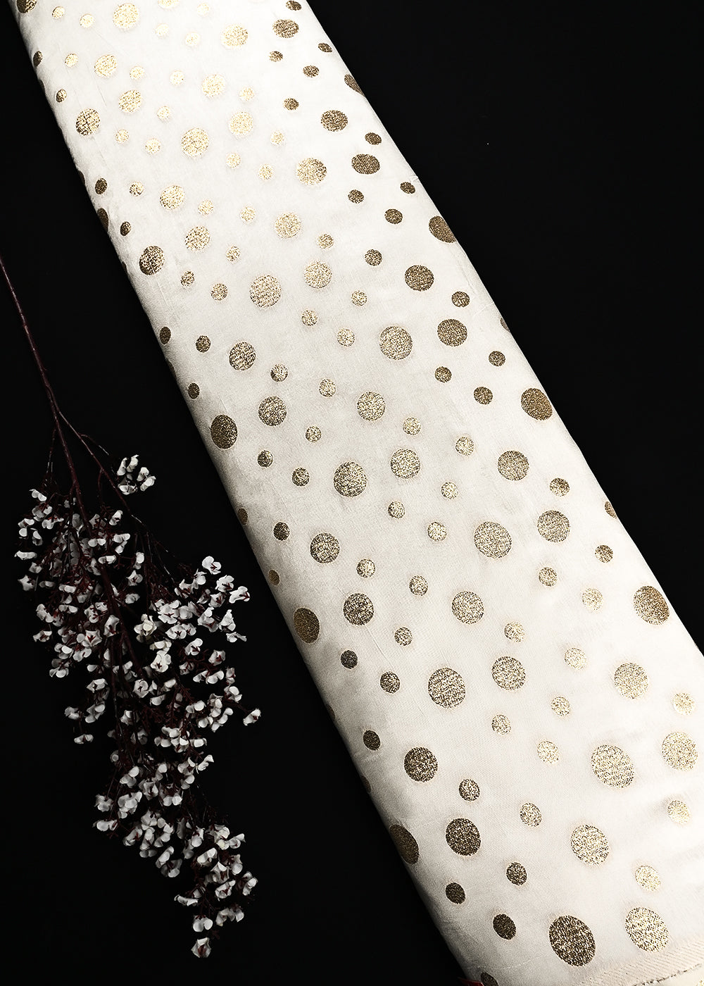 White Dyeable Silk Fabric With All Over Zari Handloom 25024