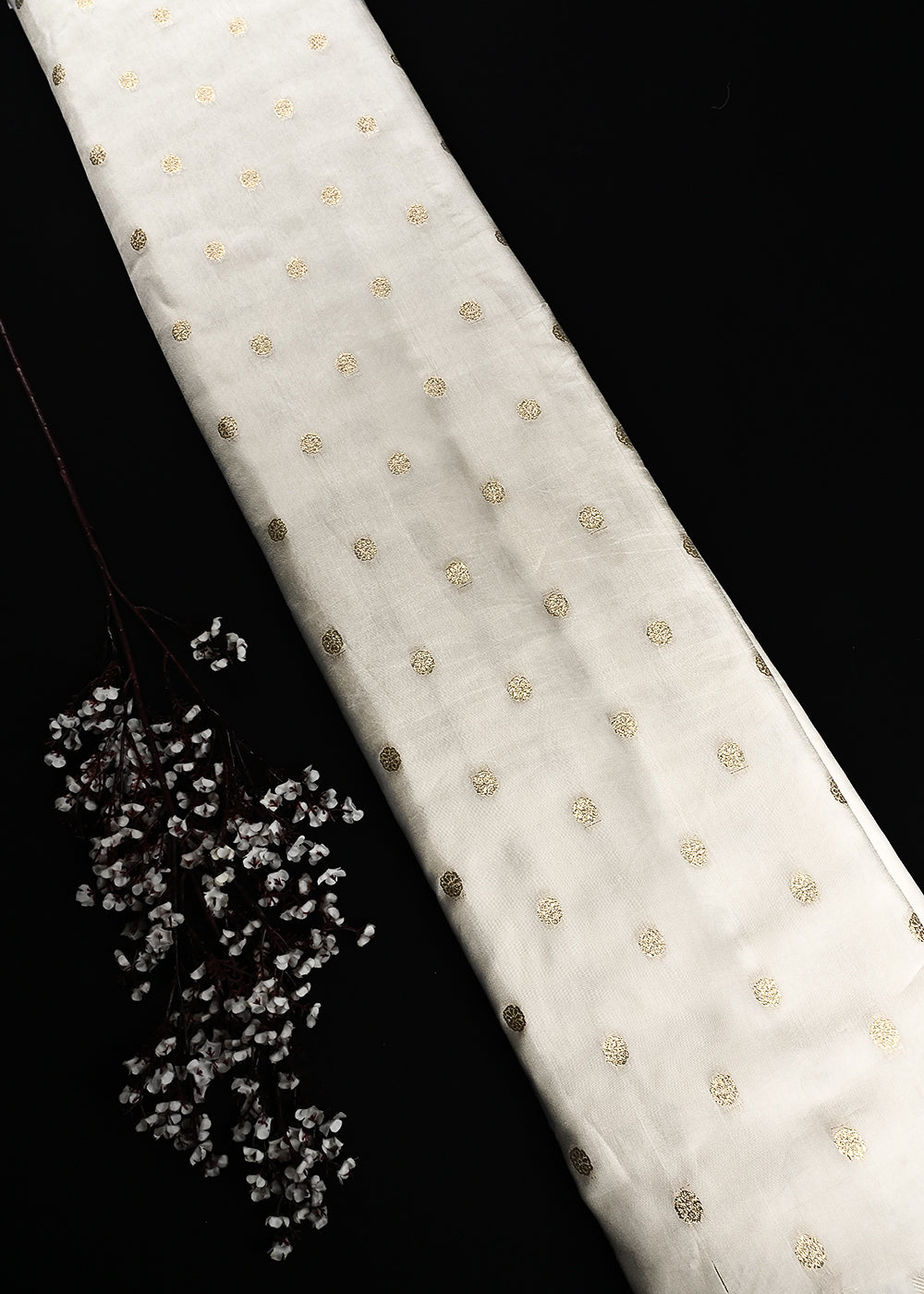 White Dyeable Silk Fabric With All Over Zari Handloom 25025