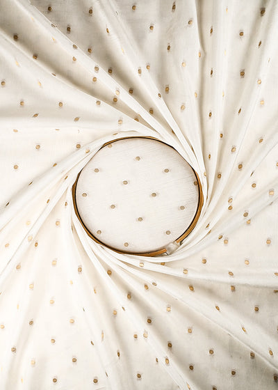 White Dyeable Silk Fabric With All Over Zari Handloom 25026
