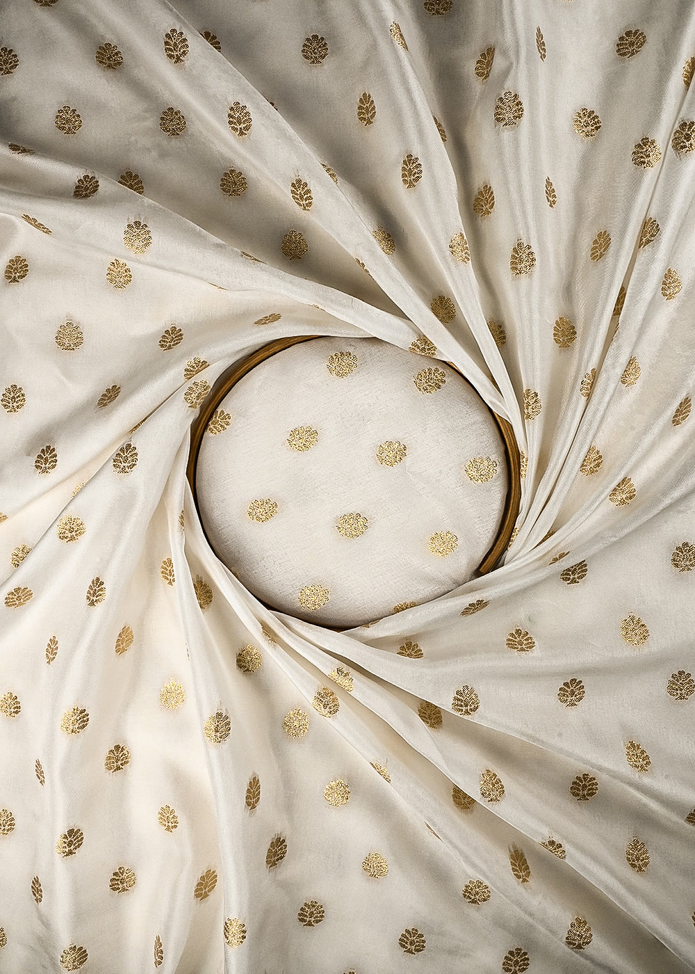 White Dyeable Silk Fabric With All Over Zari Handloom 25027