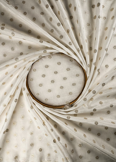 White Dyeable Silk Fabric With All Over Zari Handloom 25028