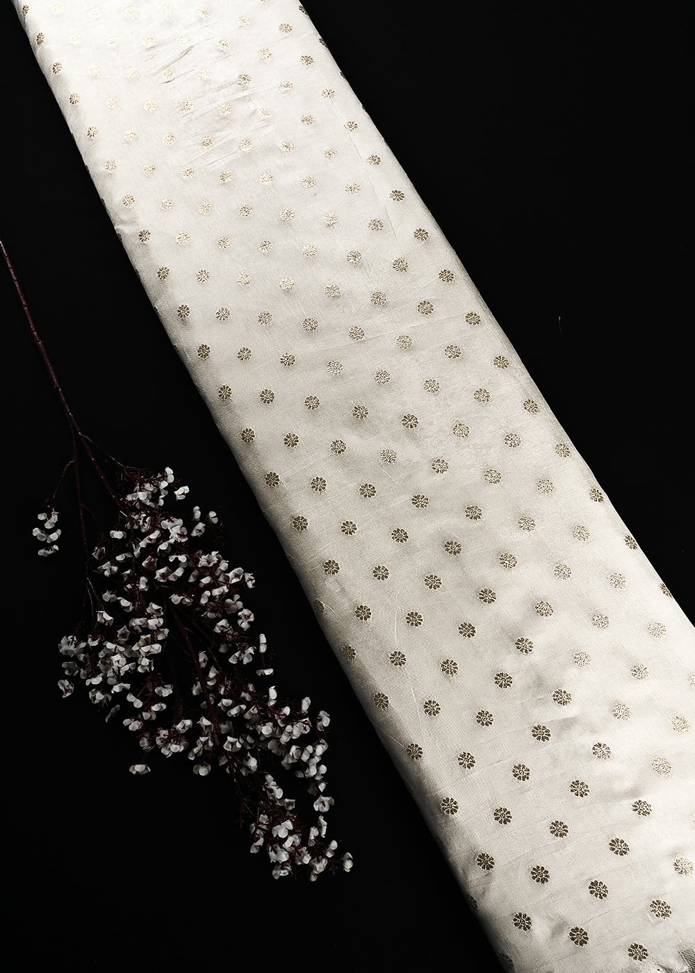 White Dyeable Silk Fabric With All Over Zari Handloom 25028