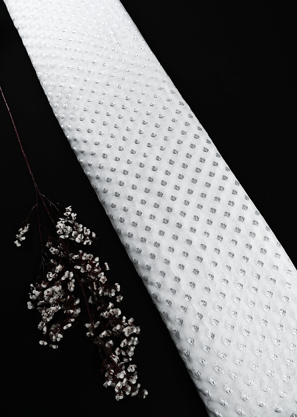 White Dyeable Georgette Fabric With All Over Zari Handloom 25031