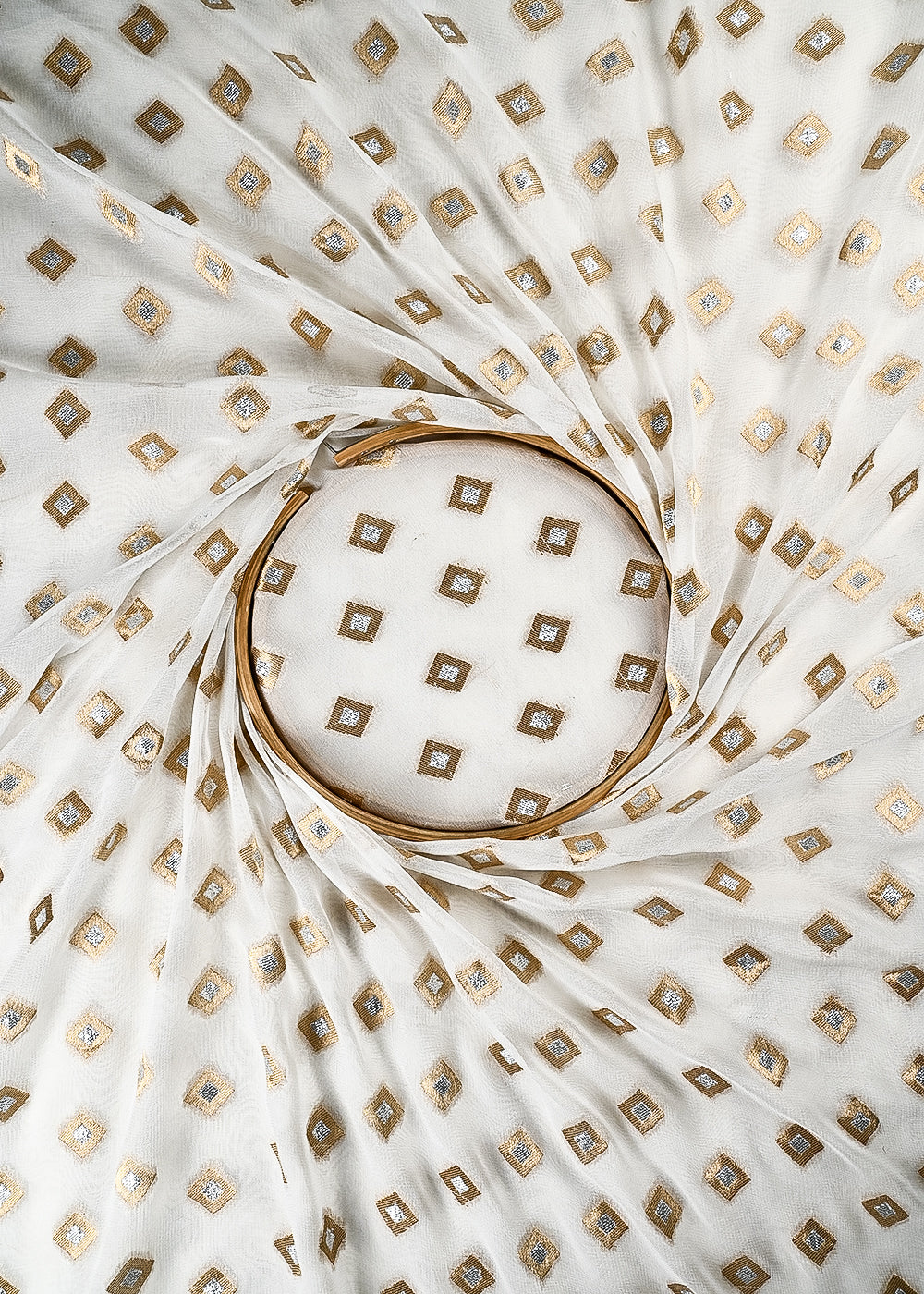 White Dyeable Georgette Fabric With All Over Zari Handloom 25032