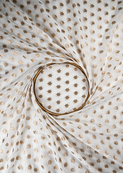 White Dyeable Georgette Fabric With All Over Zari Handloom 25033