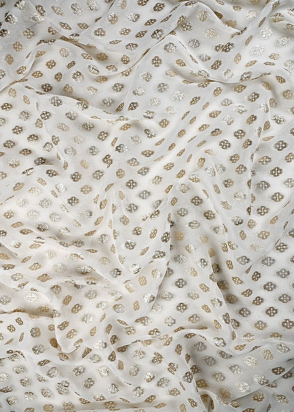 White Dyeable Georgette Fabric With All Over Zari Handloom 25037