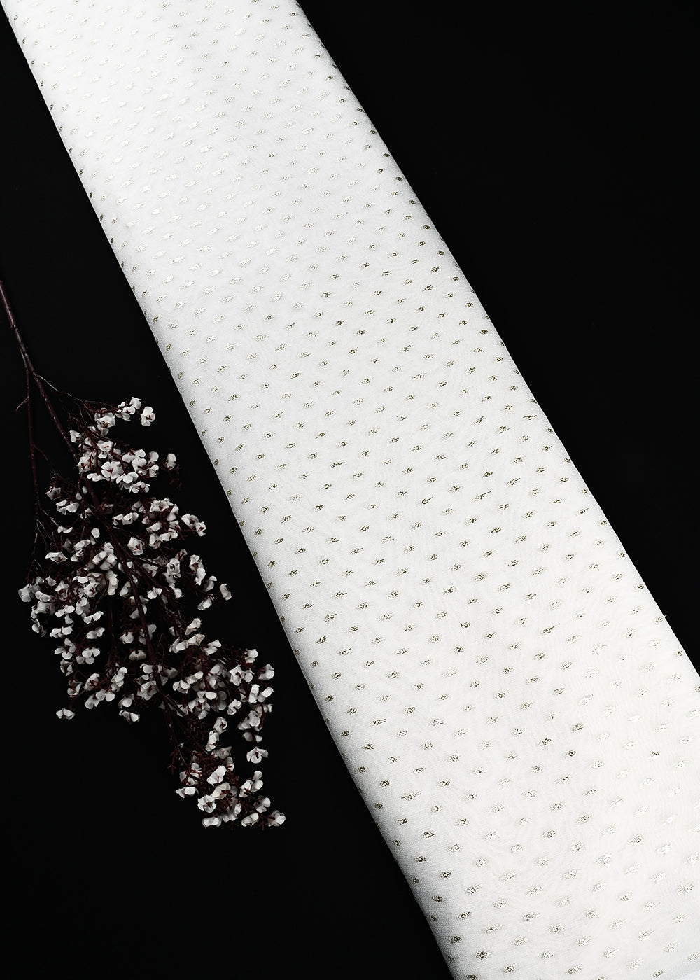 White Dyeable Georgette Fabric With All Over Zari Handloom 25038