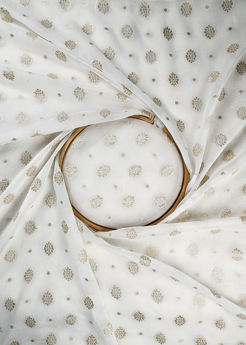White Dyeable Georgette Fabric With All Over Zari Handloom 25039