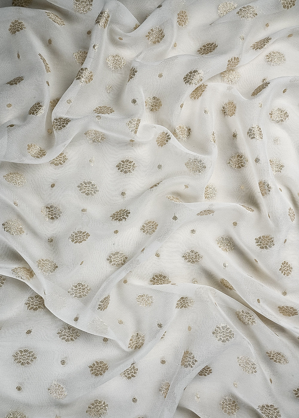 White Dyeable Georgette Fabric With All Over Zari Handloom 25039