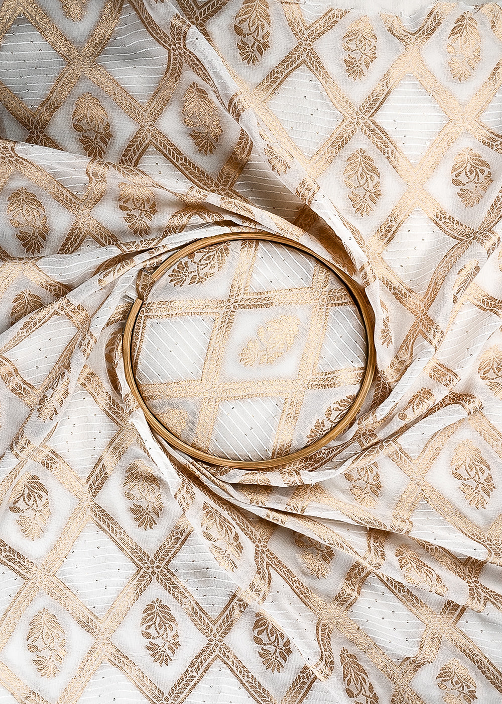 White Dyeable Georgette Fabric With All Over Zari Handloom 25041