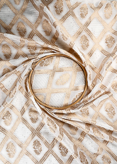 White Dyeable Georgette Fabric With All Over Zari Handloom 25041