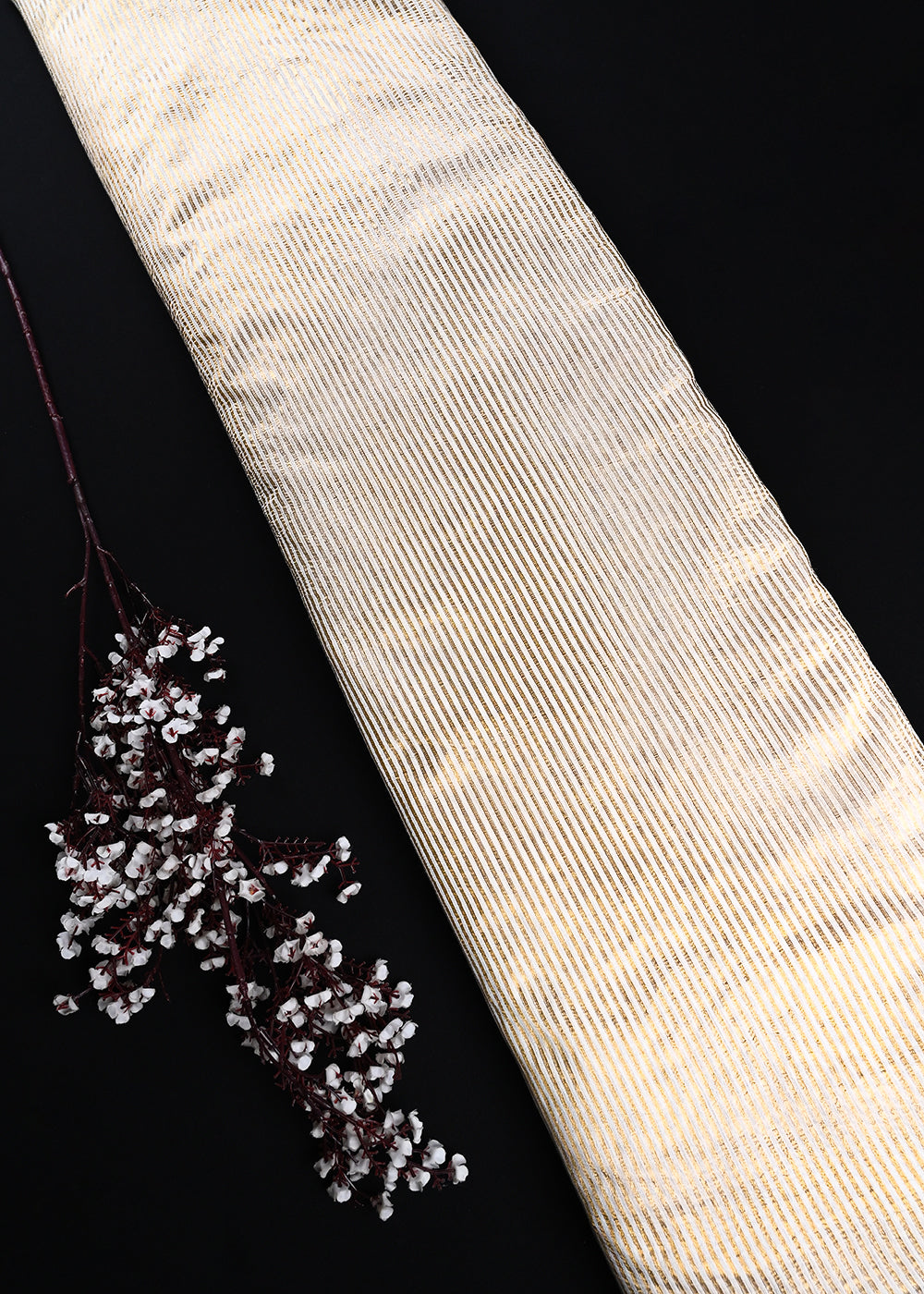 White Dyeable Chanderi Fabric With All Over Zari Handloom 25055