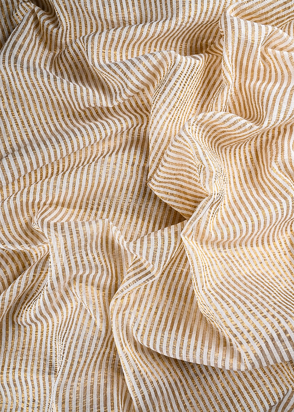 White Dyeable Chanderi Fabric With All Over Zari Handloom 25057