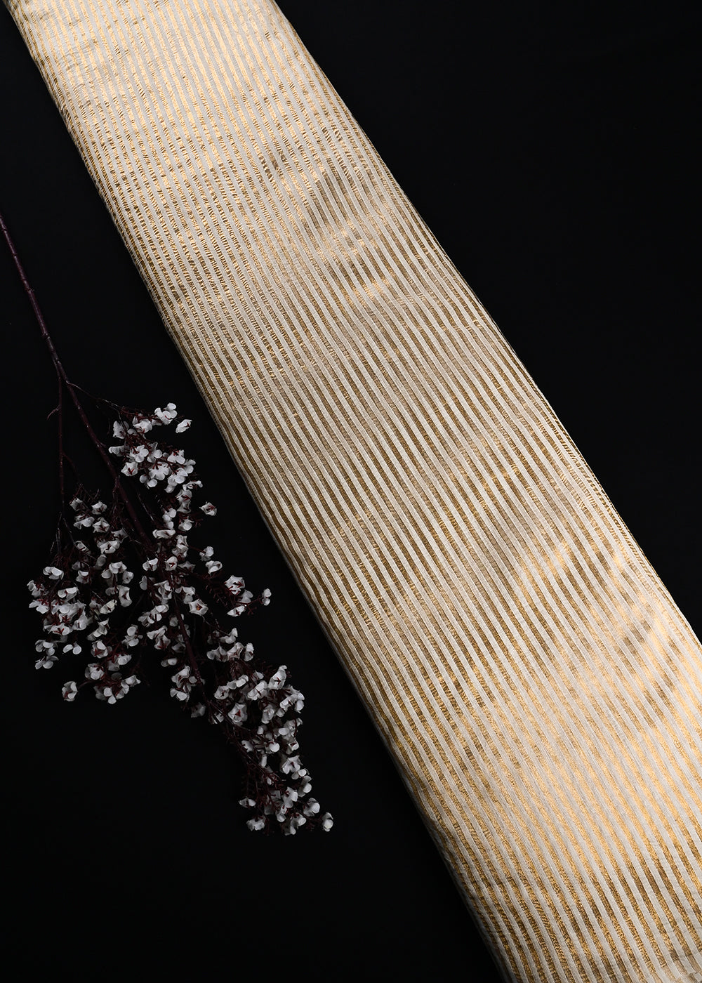 White Dyeable Chanderi Fabric With All Over Zari Handloom 25058