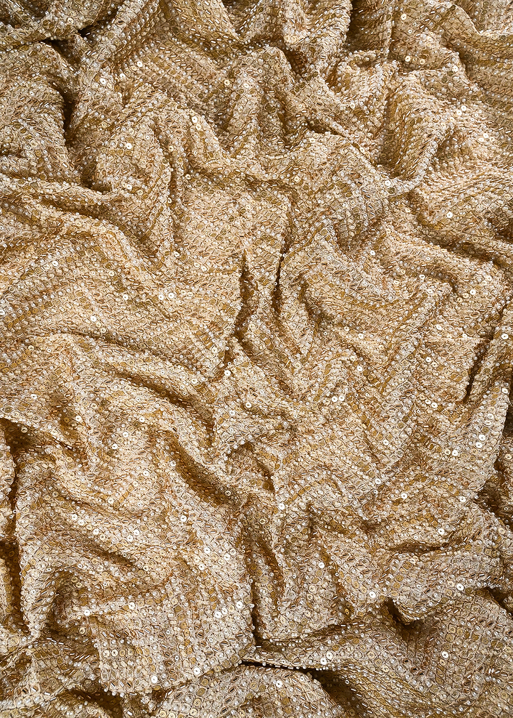 Golden Dyeable Tissue Fabric With All Over Zari, Sequins, Katdana And Bead Work 25061