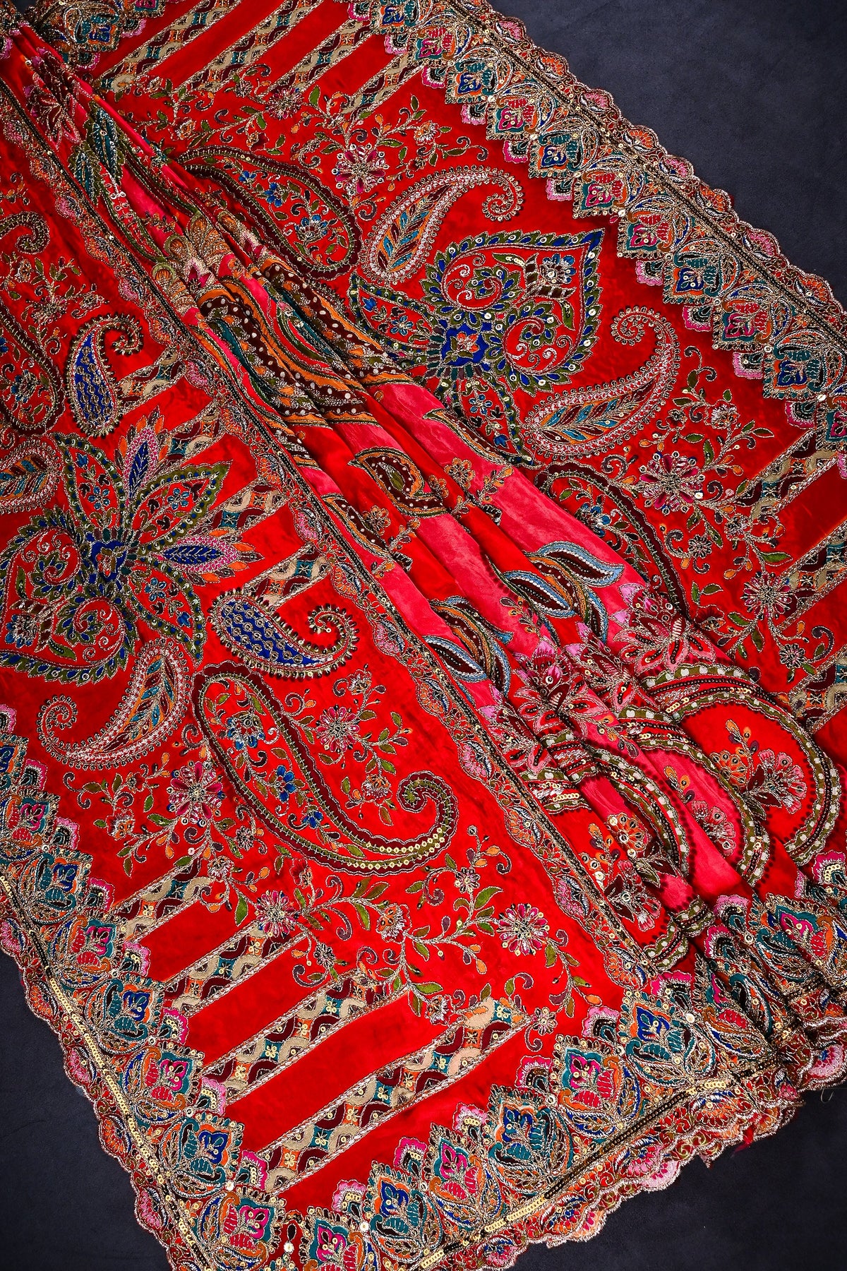 Red Crepe Dupatta All Over Zari And Sequins Work 25066