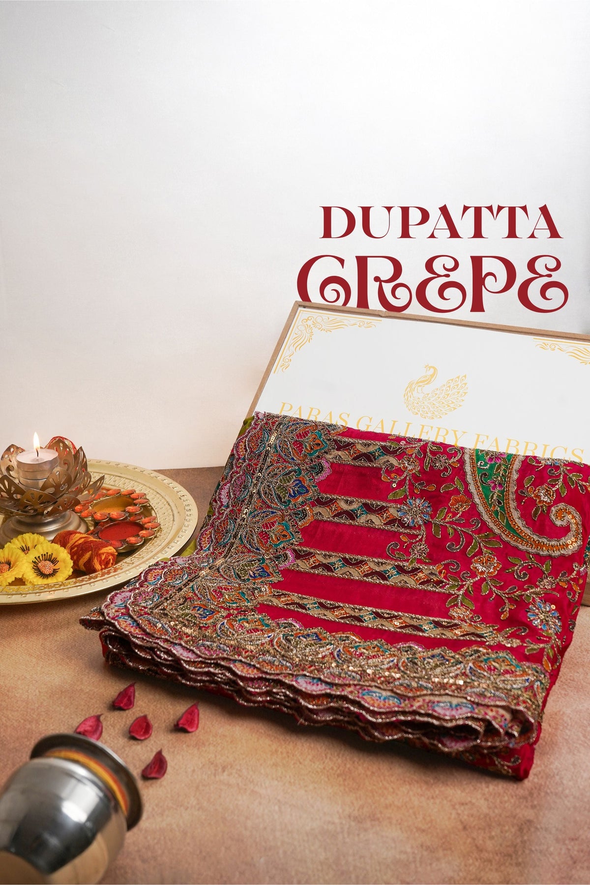 Multi-Color Crepe Dupatta All Over Zari And Sequins Work 25067