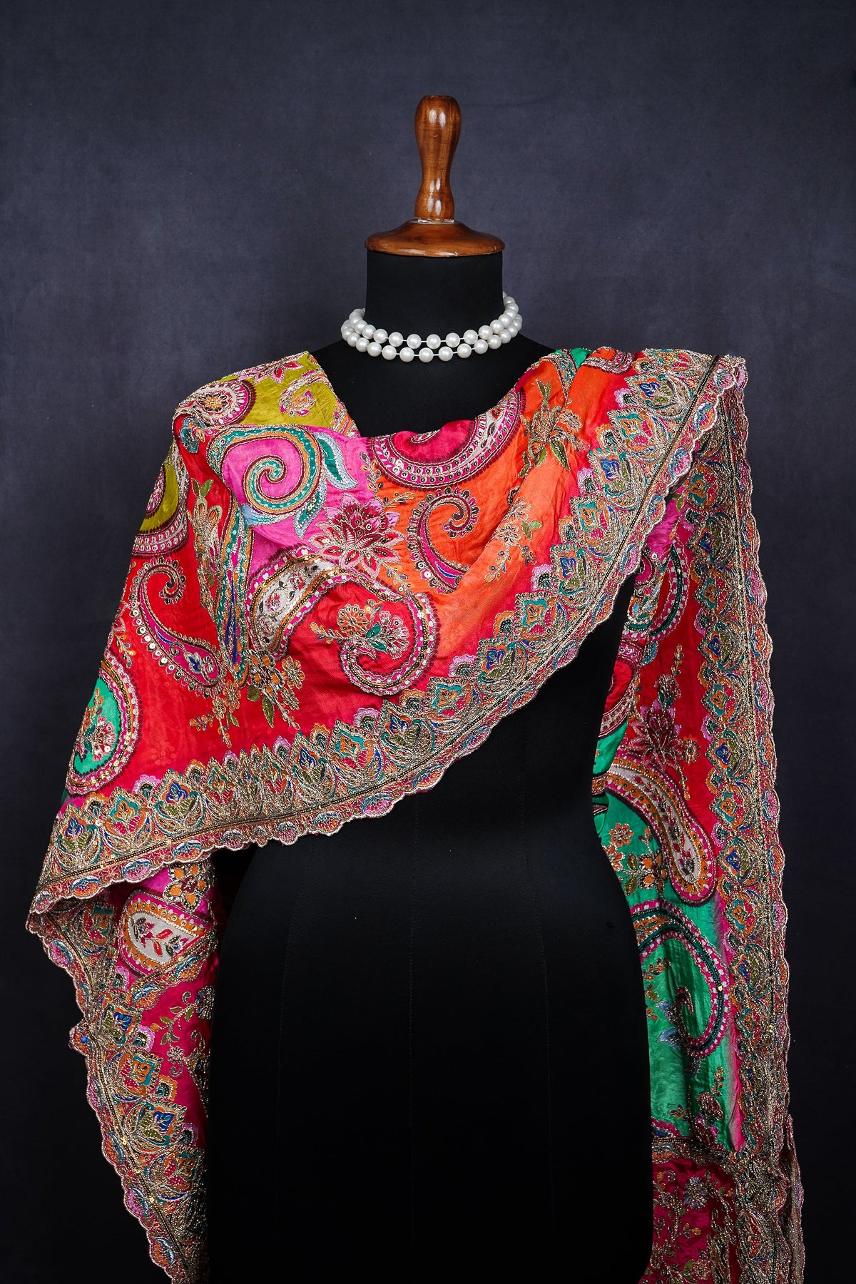 Multi-Color Crepe Dupatta All Over Zari And Sequins Work 25067