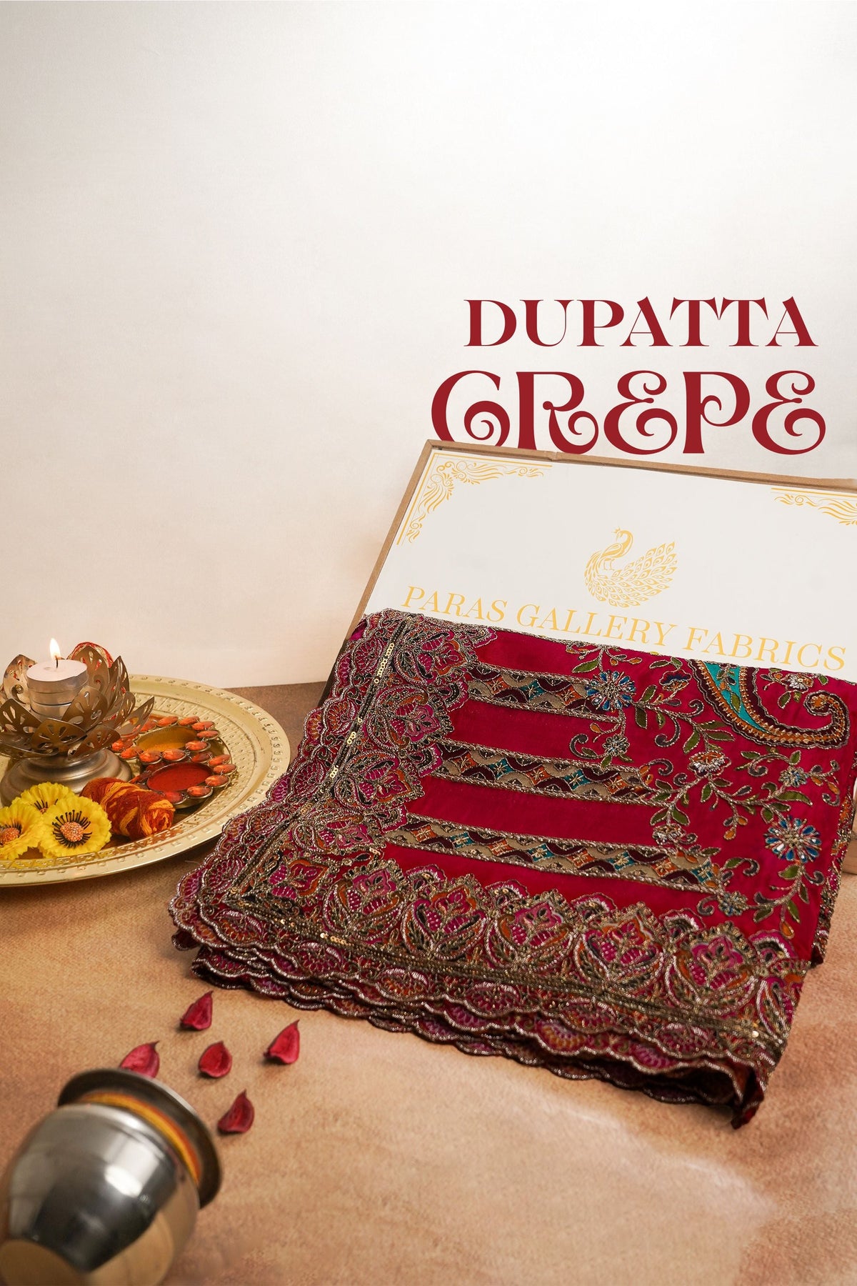 Pink Crepe Dupatta All Over Zari And Sequins Work 25068