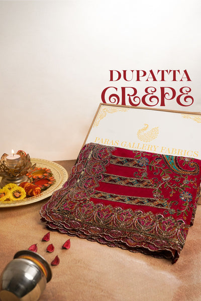 Pink Crepe Dupatta All Over Zari And Sequins Work 25068