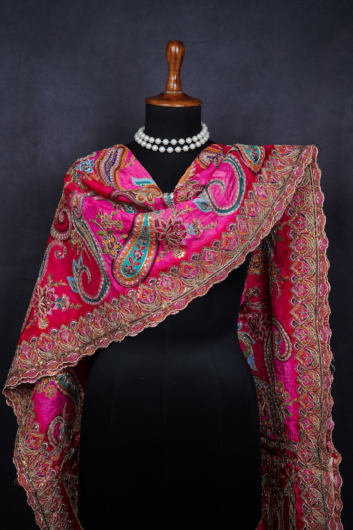 Pink Crepe Dupatta All Over Zari And Sequins Work 25068